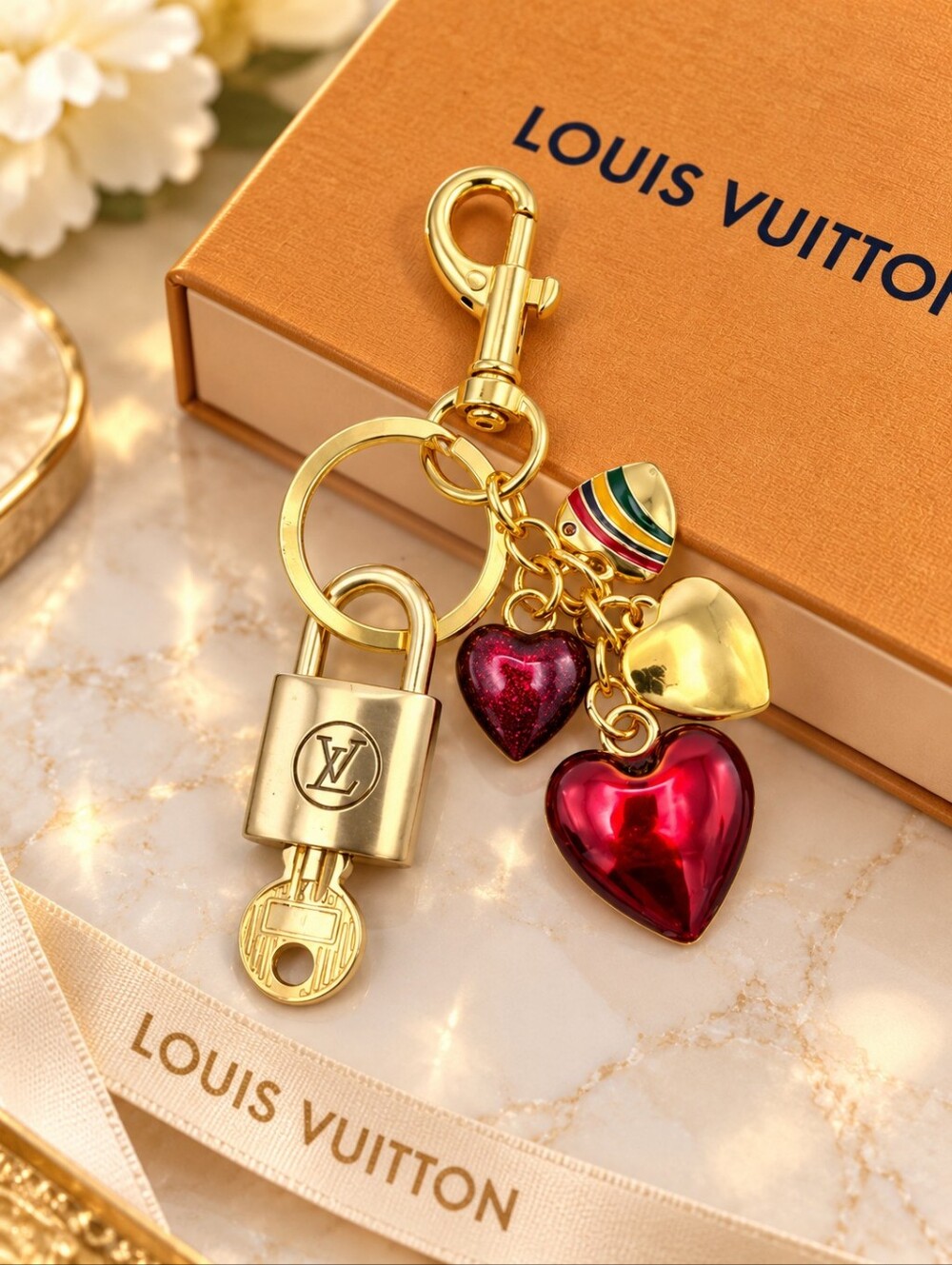 Authentic LV Gold Padlock 🔒Unbranded Heart Keychain Charm for Louis Vuitton Bag
